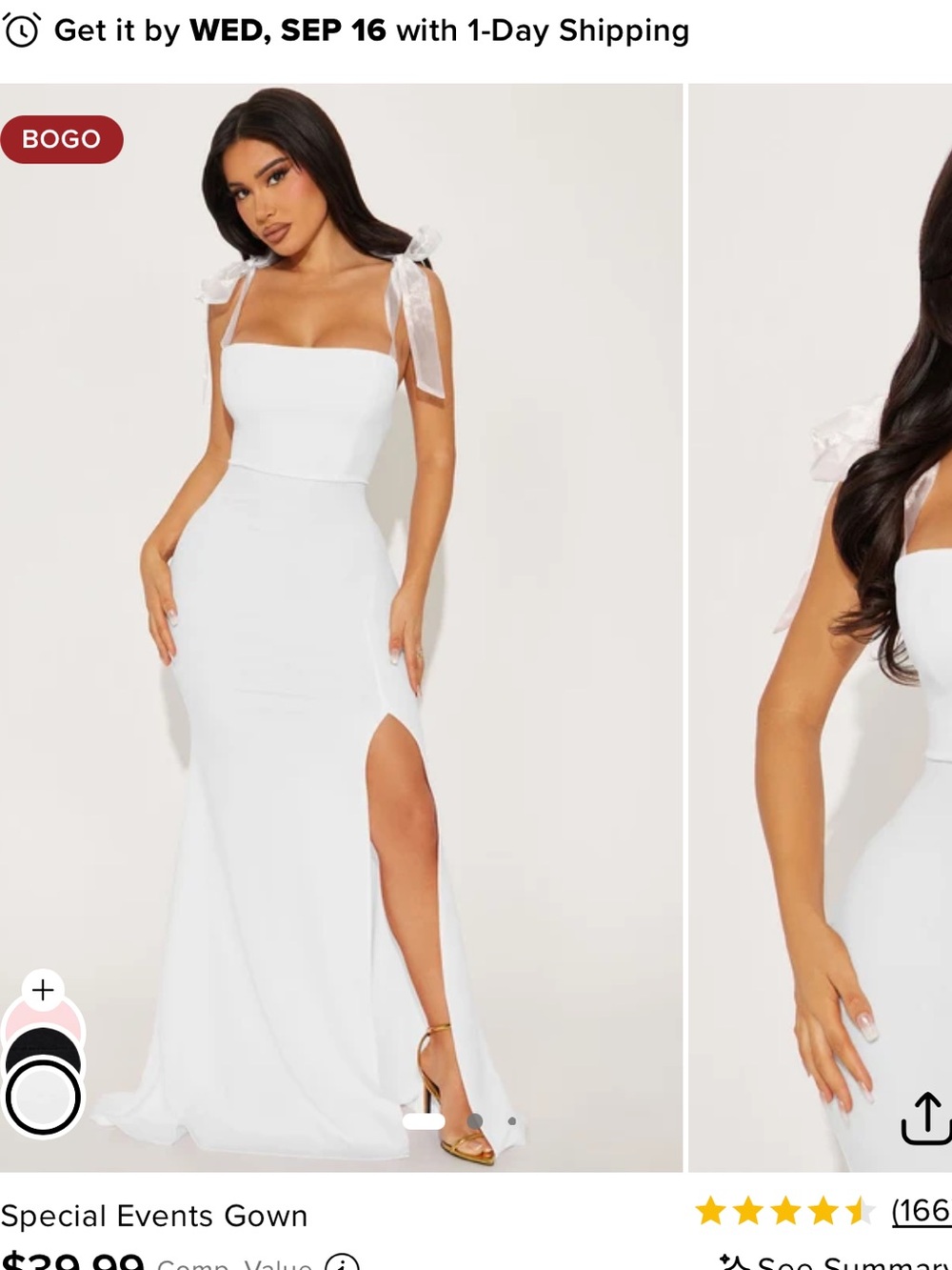 Fashion Nova White Strapless Bow-Sleeve Evening Gown